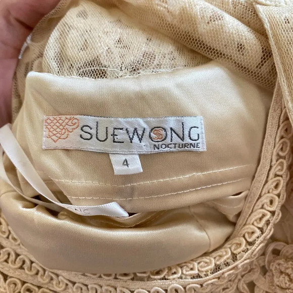 Vintage SUE WONG Nocturne Ivory Cream Lace Sheath Dress Cocktail Party Size 4 - Picture 4 of 10